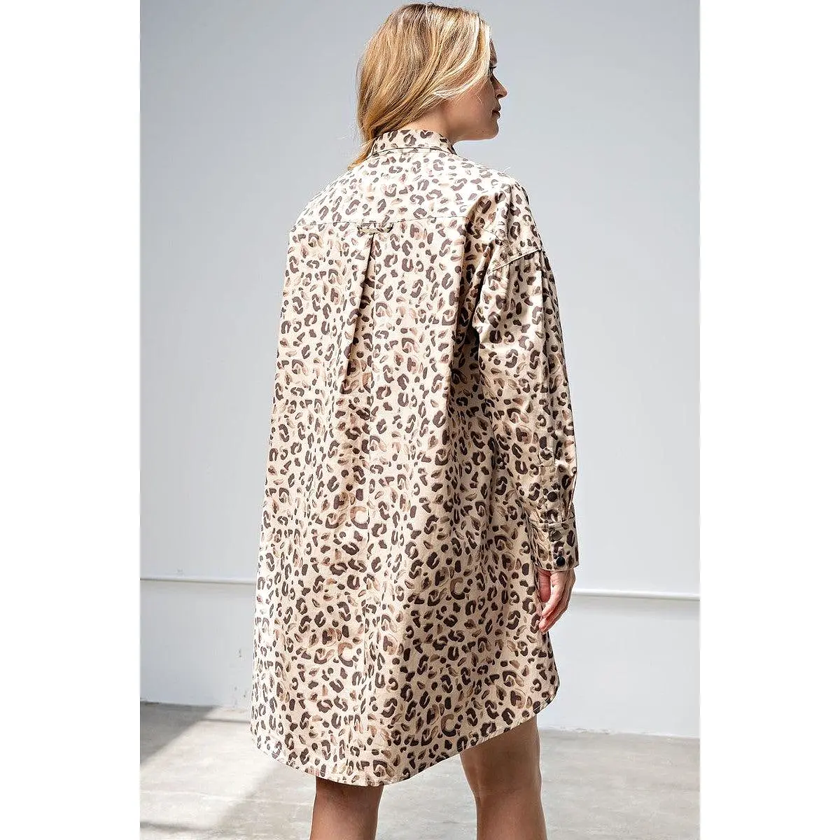 Leopard/animal Printed Shirt Dress