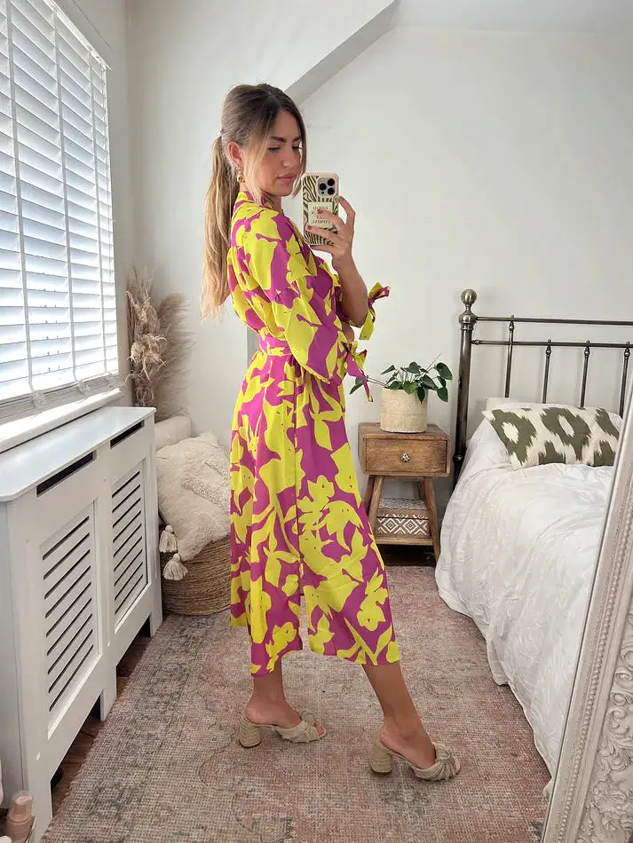 Love And Joy London Midi Shirt Dress In Floral Print