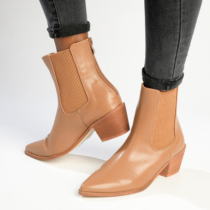 Madison Bekki Back Zip Block Heel Boot - Taupe