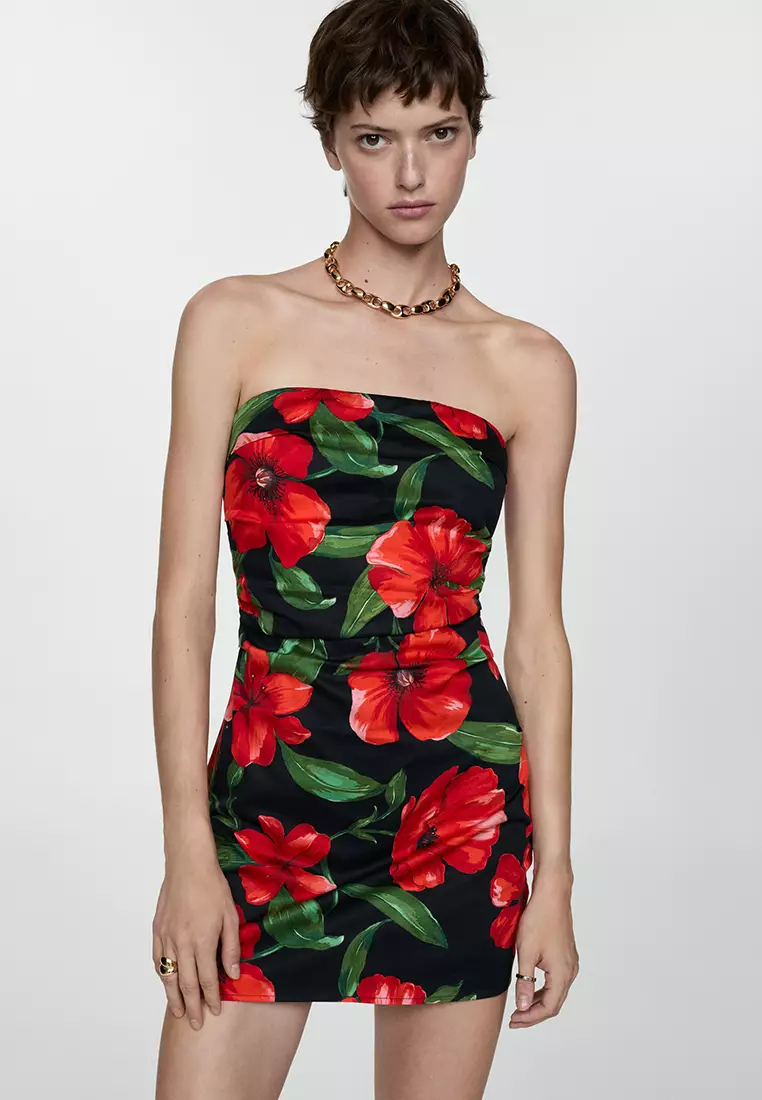 Mango Strapless Floral Dress