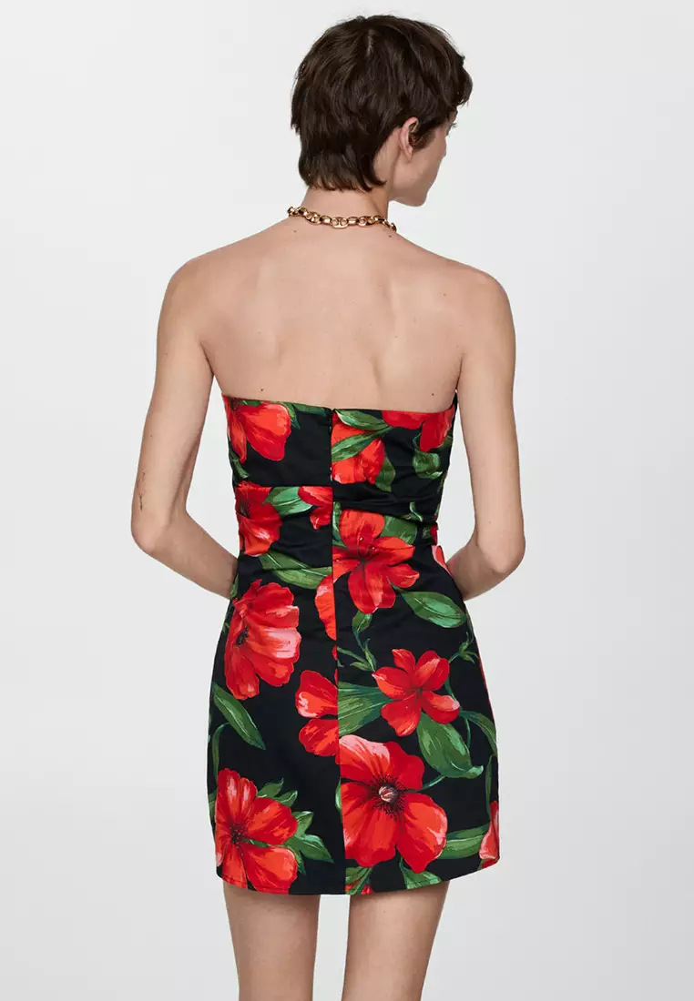 Mango Strapless Floral Dress