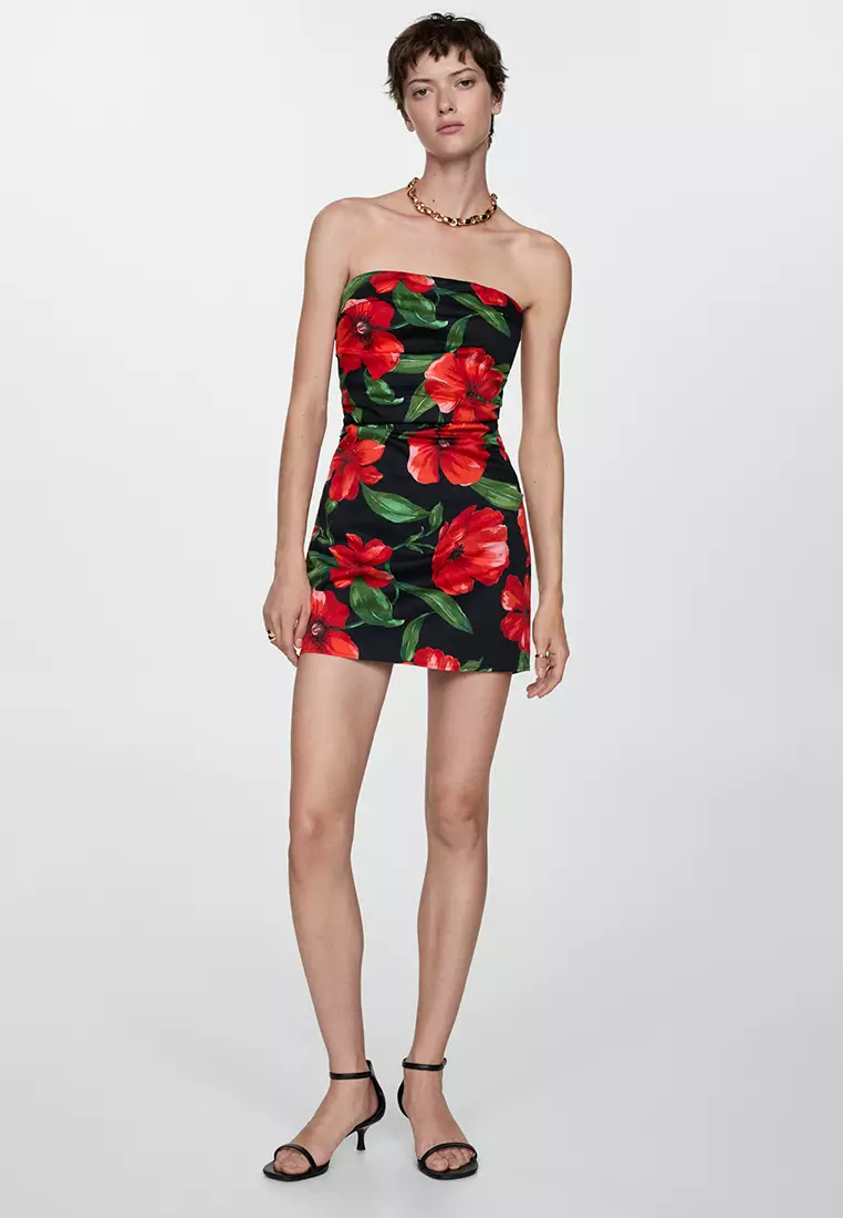 Mango Strapless Floral Dress