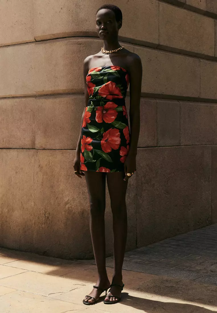 Mango Strapless Floral Dress