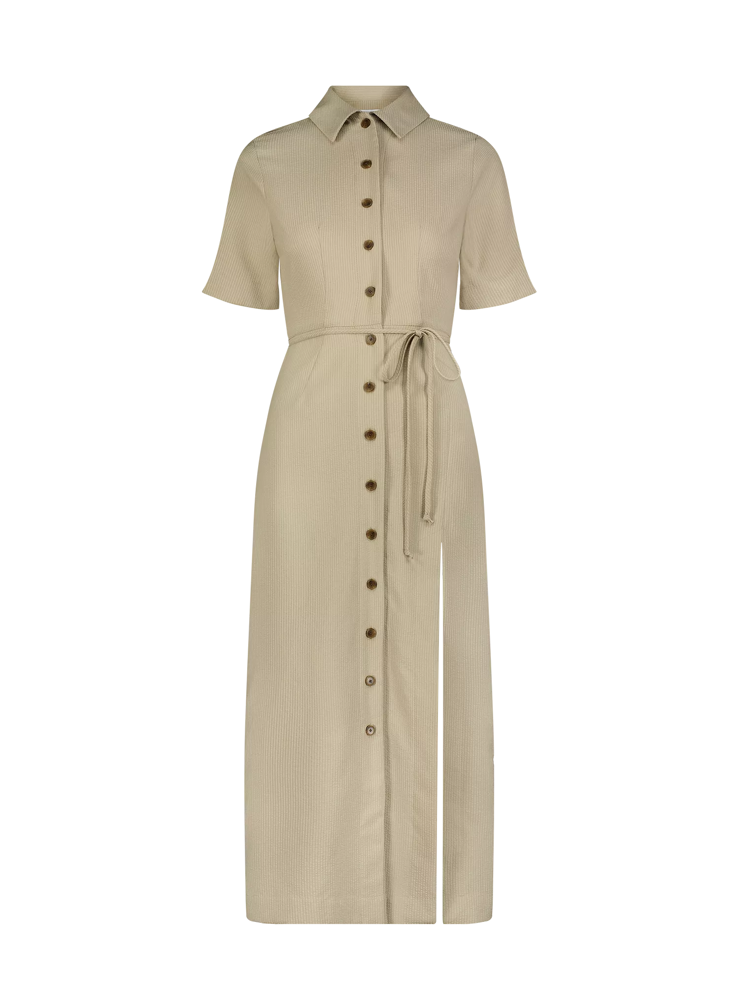 Matthew Bruch Button Up Midi Shirt Dress Taupe Seersucker