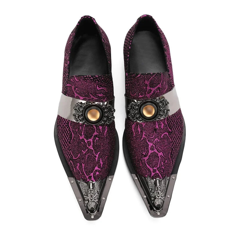 Men's Leather Pointed Iron Head Slip-On Party Wedding Dress Shoes