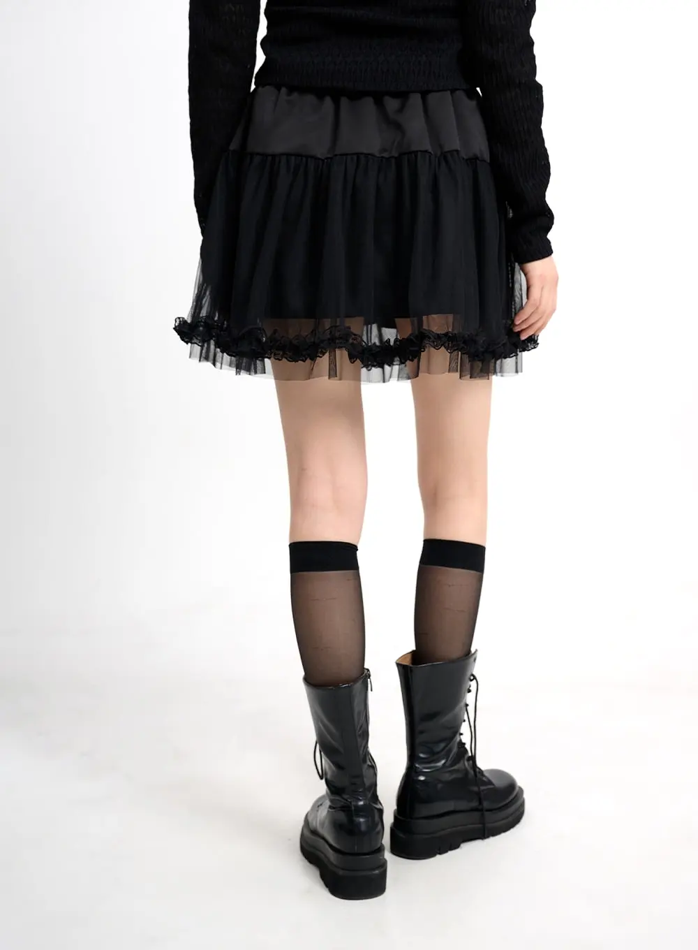 Mesh Ruffle Hem Mini Skirt CM415