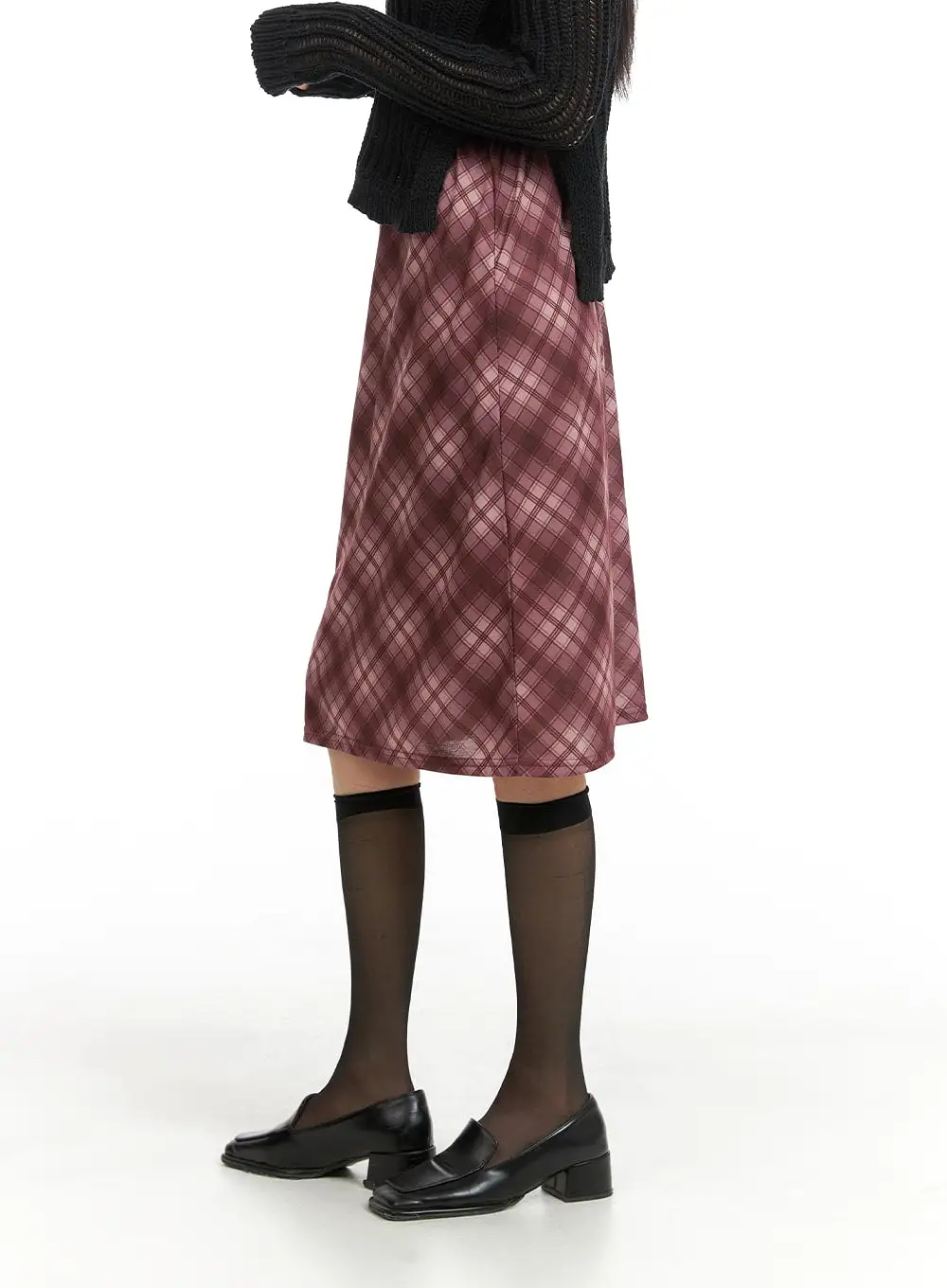 Middle Waist Checkered Midi Skirt CM413