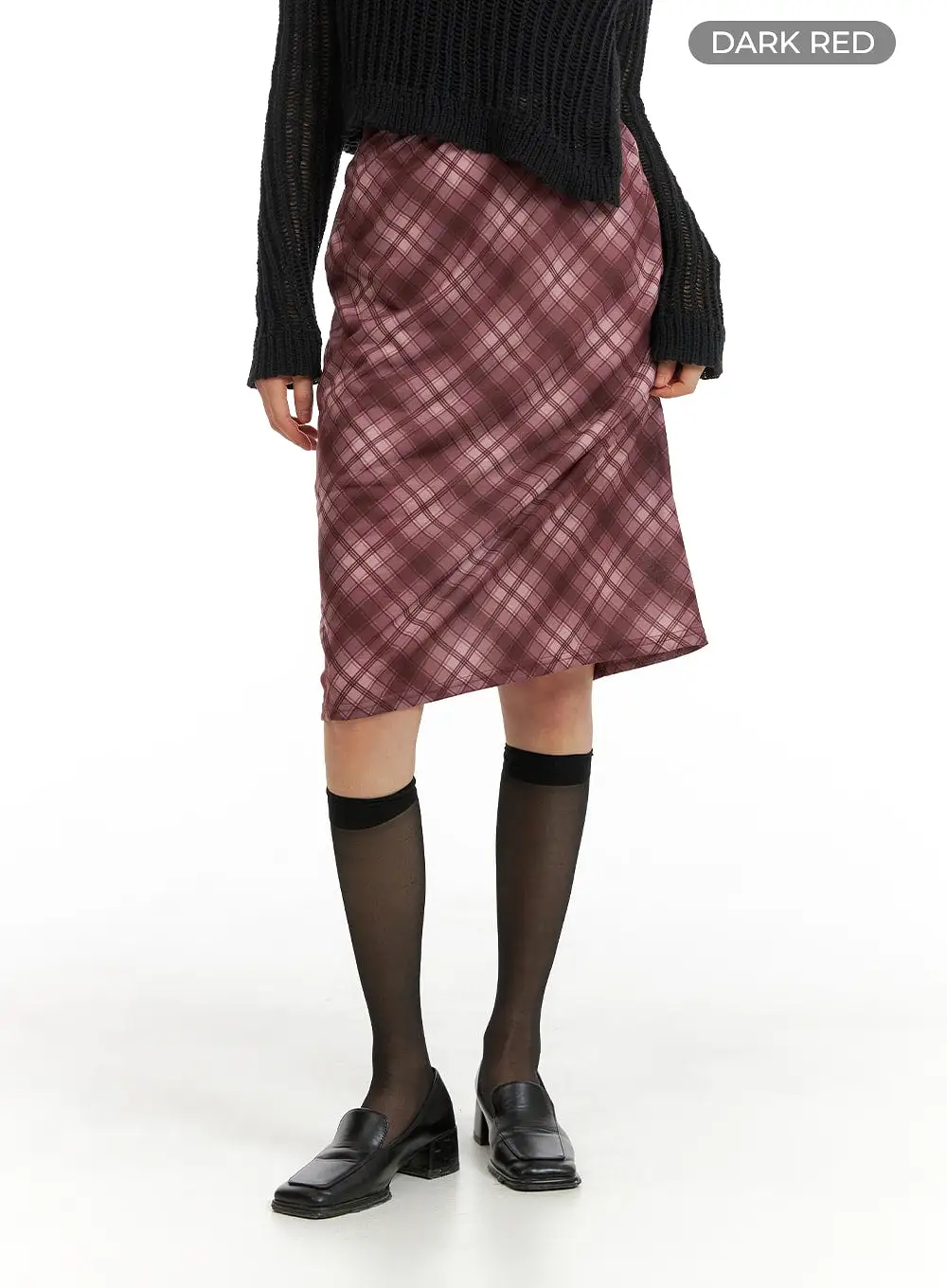 Middle Waist Checkered Midi Skirt CM413