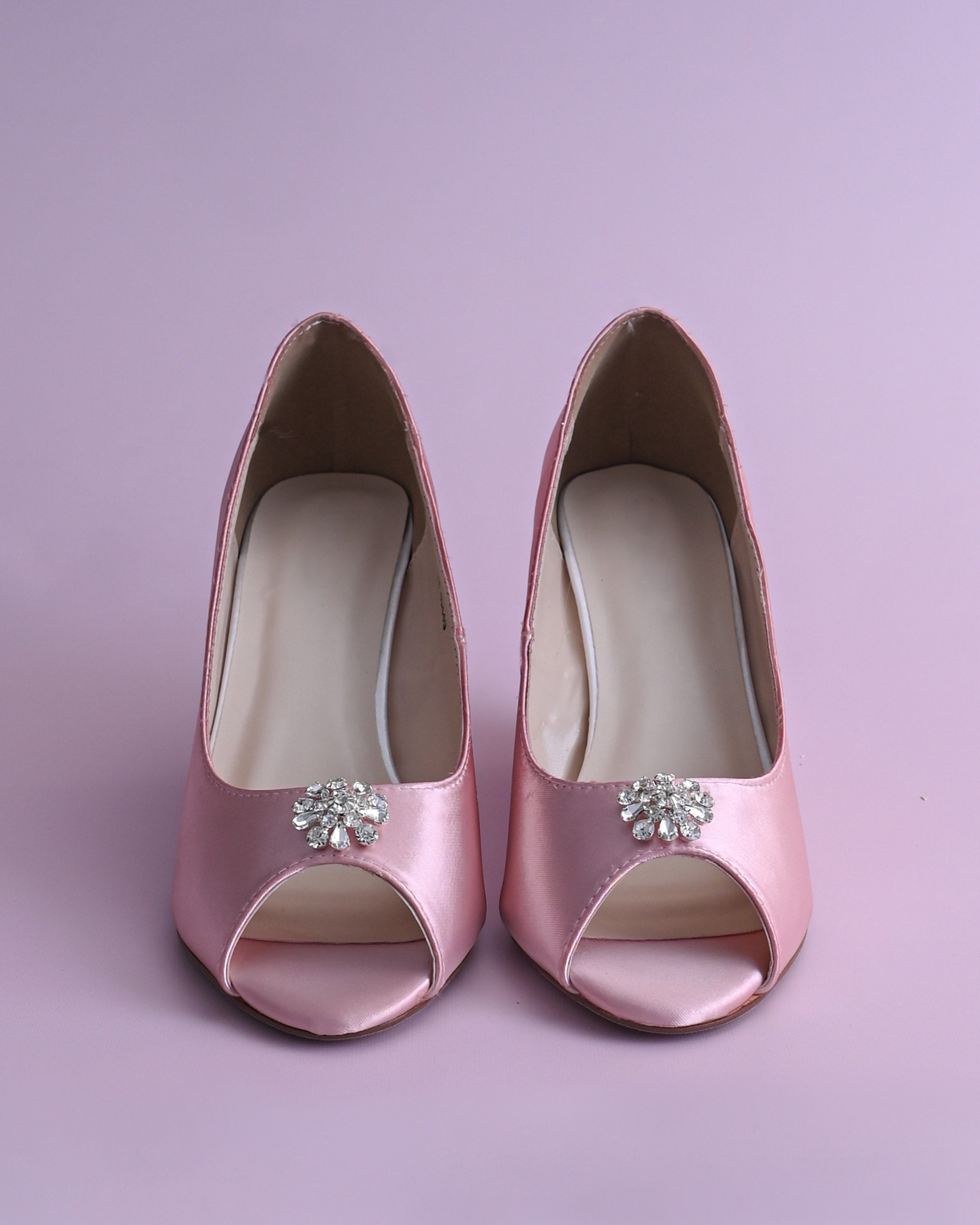 Nicole Blush Wedding Shoes with Simple Rhinestone Adornment