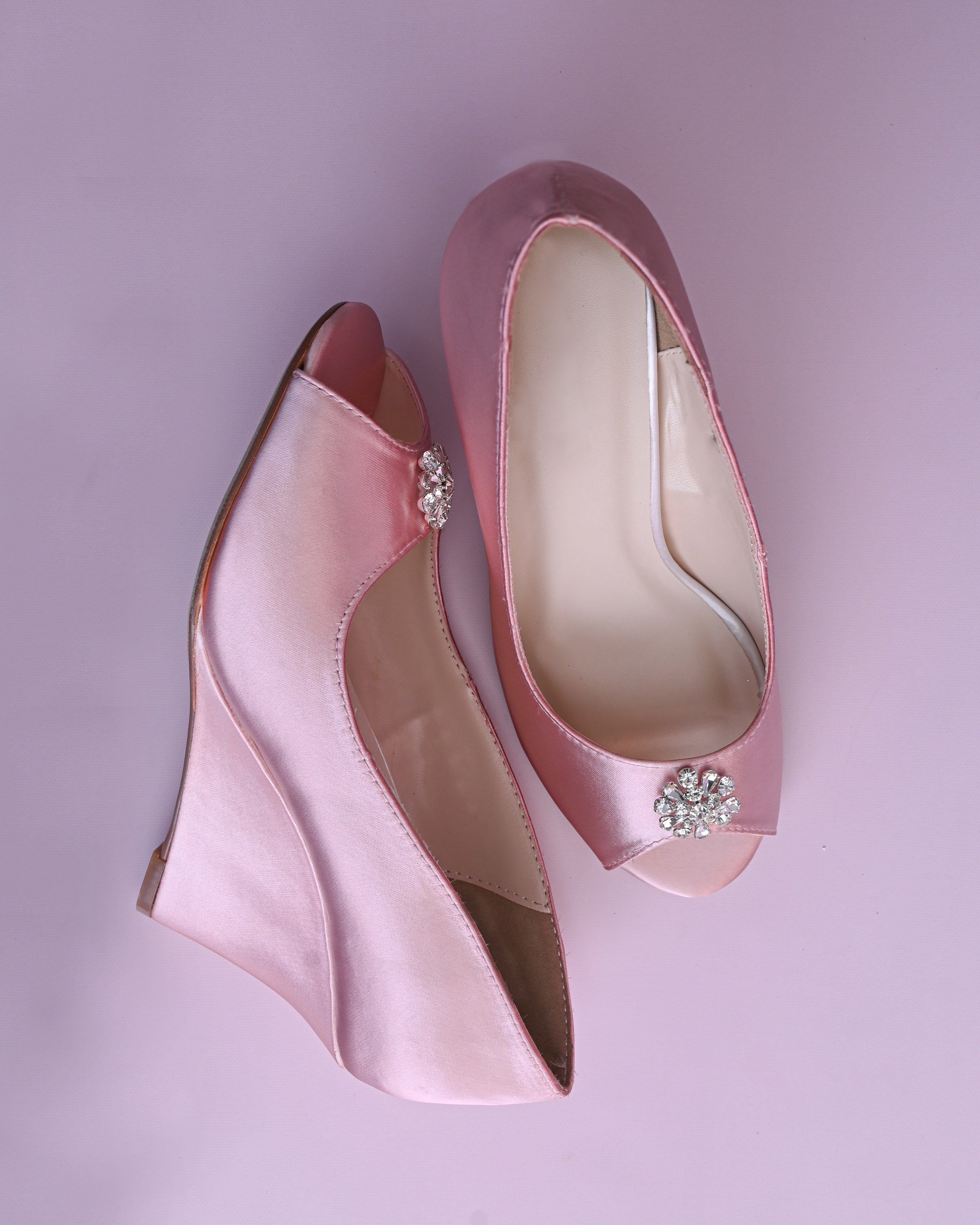 Nicole Blush Wedding Shoes with Simple Rhinestone Adornment