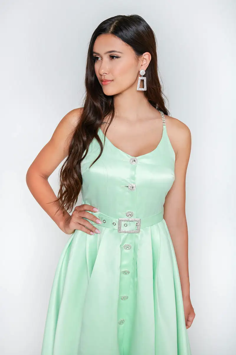 Olivia Rhinestone Midi Dress - Mint