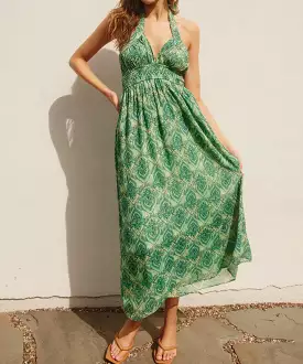 Paisley Print Keyhole Maxi Dress - Sea Jewel