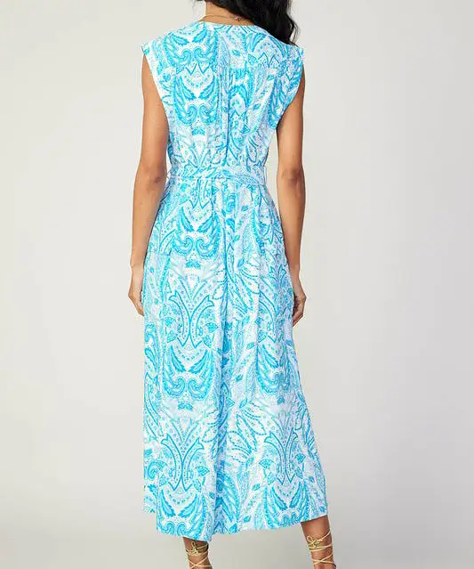 Paisley Print Midi Dress - Blue Multi