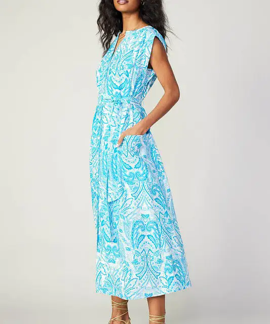 Paisley Print Midi Dress - Blue Multi