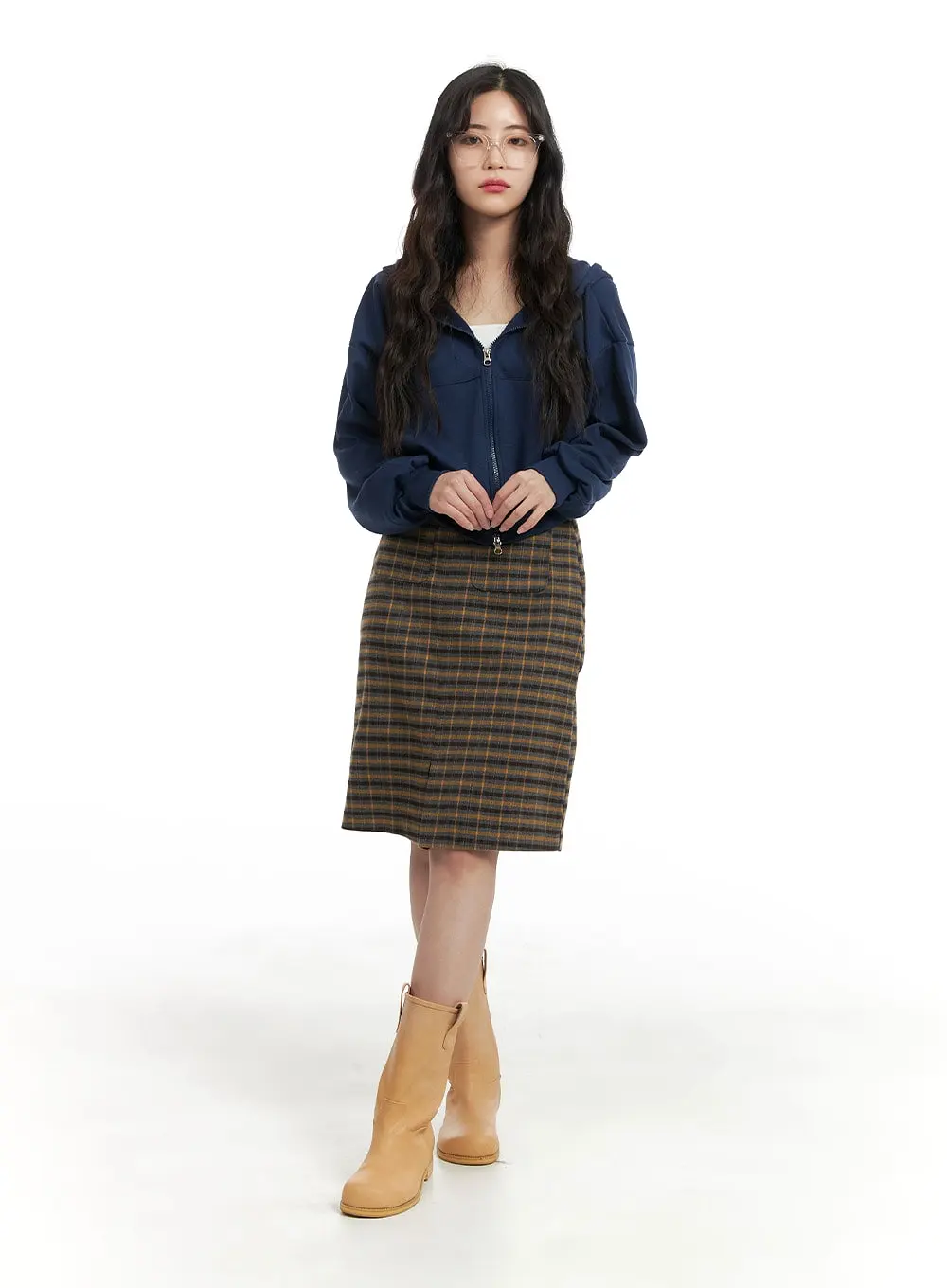 Plaid Midi Skirt OM422