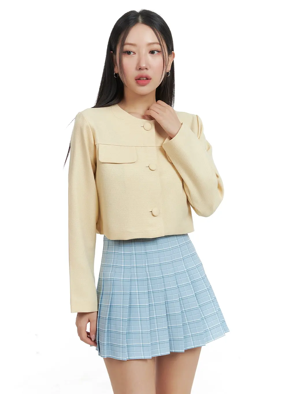 Pleated Checkered Mini Skirt OM429