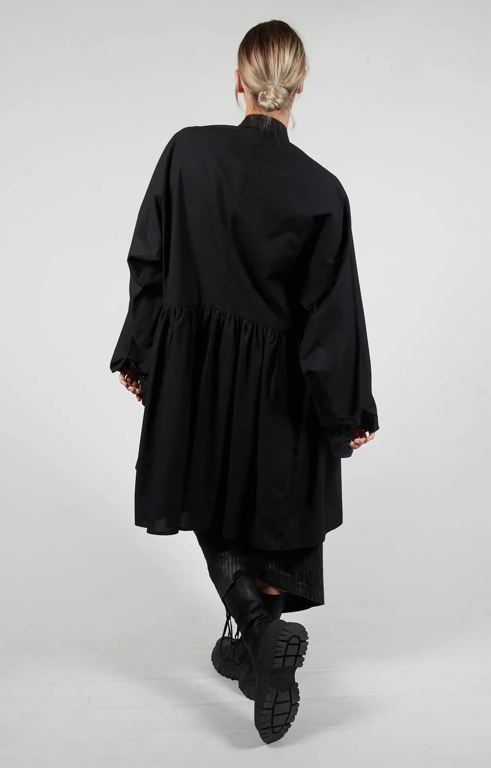 Pleated Shirt Dress in Black