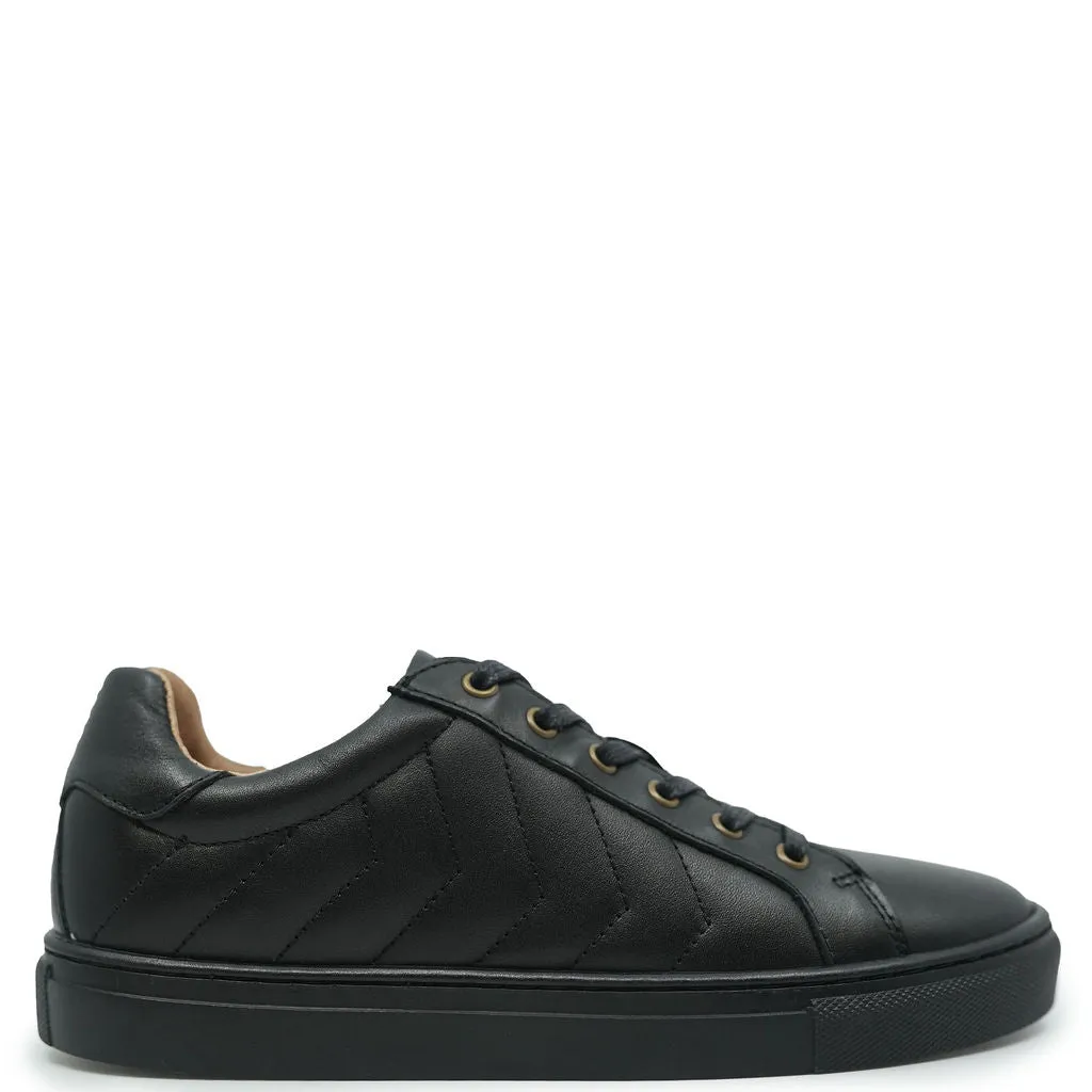 Porte Black Leather Side Stitching Sneaker