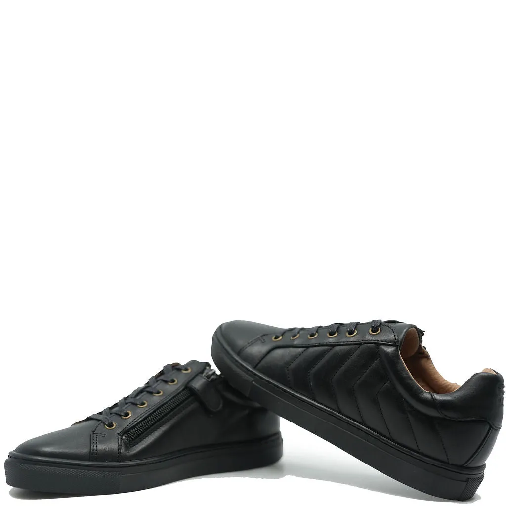 Porte Black Leather Side Stitching Sneaker