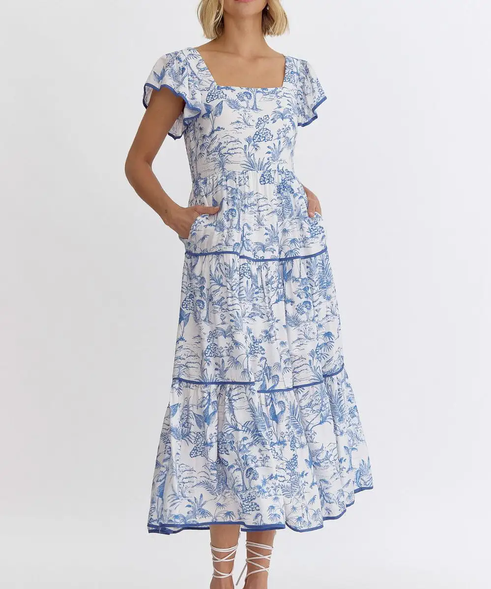 Printed Midi Dress - Blue