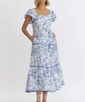 Printed Midi Dress - Blue