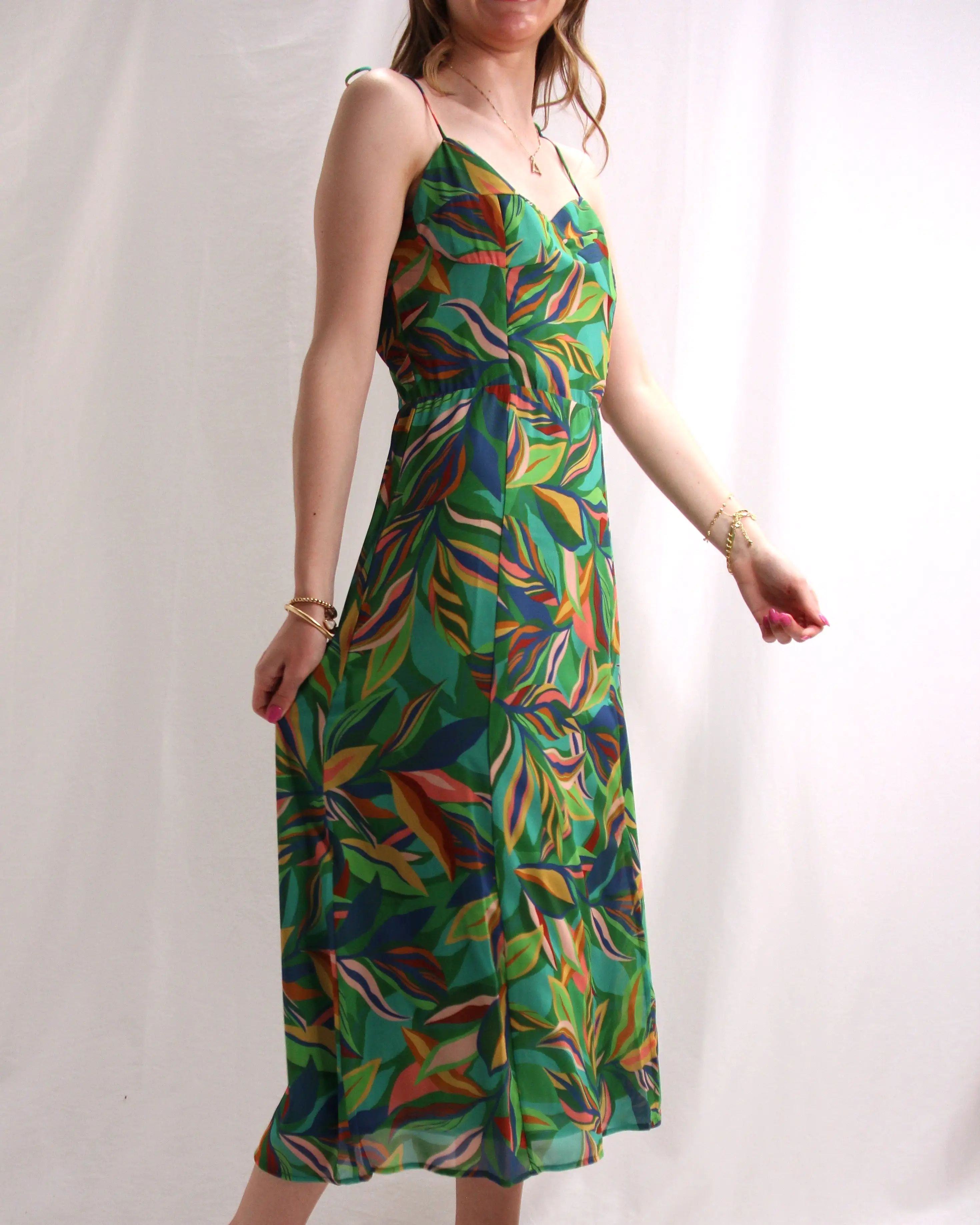 Printed Midi Dress - Emerald