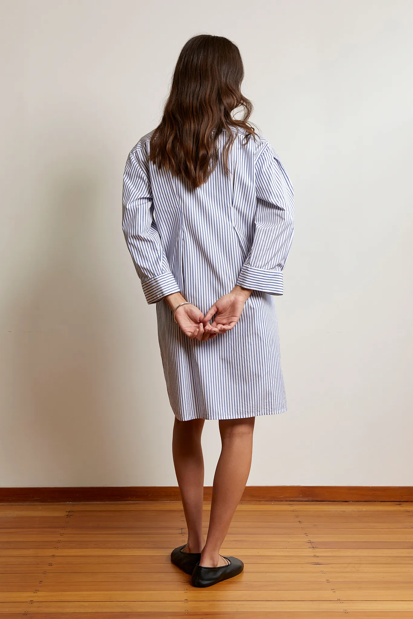 Pullover Shirt Dress | Cotton Stripe | Dark Blue + White