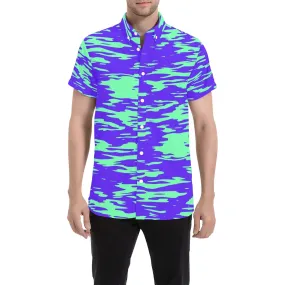 Purple Mint Rave Zebra Stripe Men's Big & Tall Short Sleeve Button Up Shirt