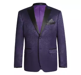 RENOIR Purple Slim Fit Peak Lapel Tuxedo Blazer With Embroidered Pattern 290-3