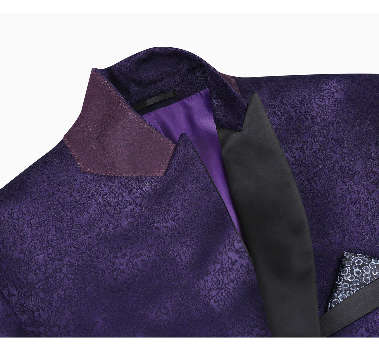 RENOIR Purple Slim Fit Peak Lapel Tuxedo Blazer With Embroidered Pattern 290-3