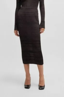 Ribbed-knit midi skirt in mouliné yarns