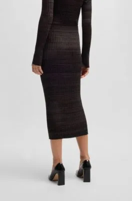 Ribbed-knit midi skirt in mouliné yarns