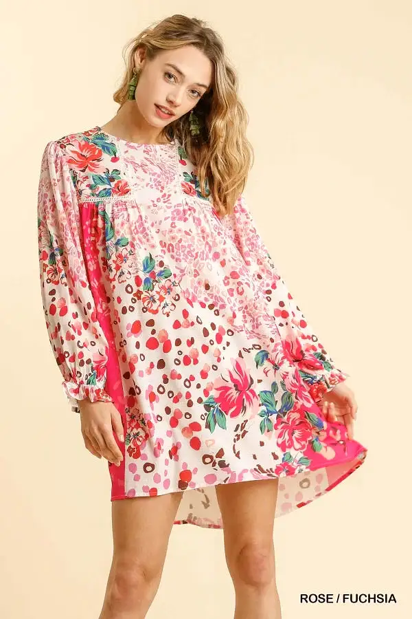 Rose and Fuschia Short Floral Dress