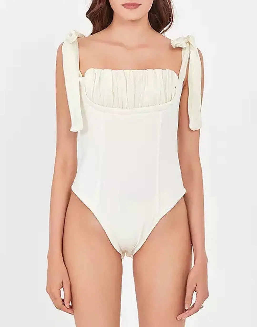 Ruched Bust Tied Knot Strapped Bodysuit