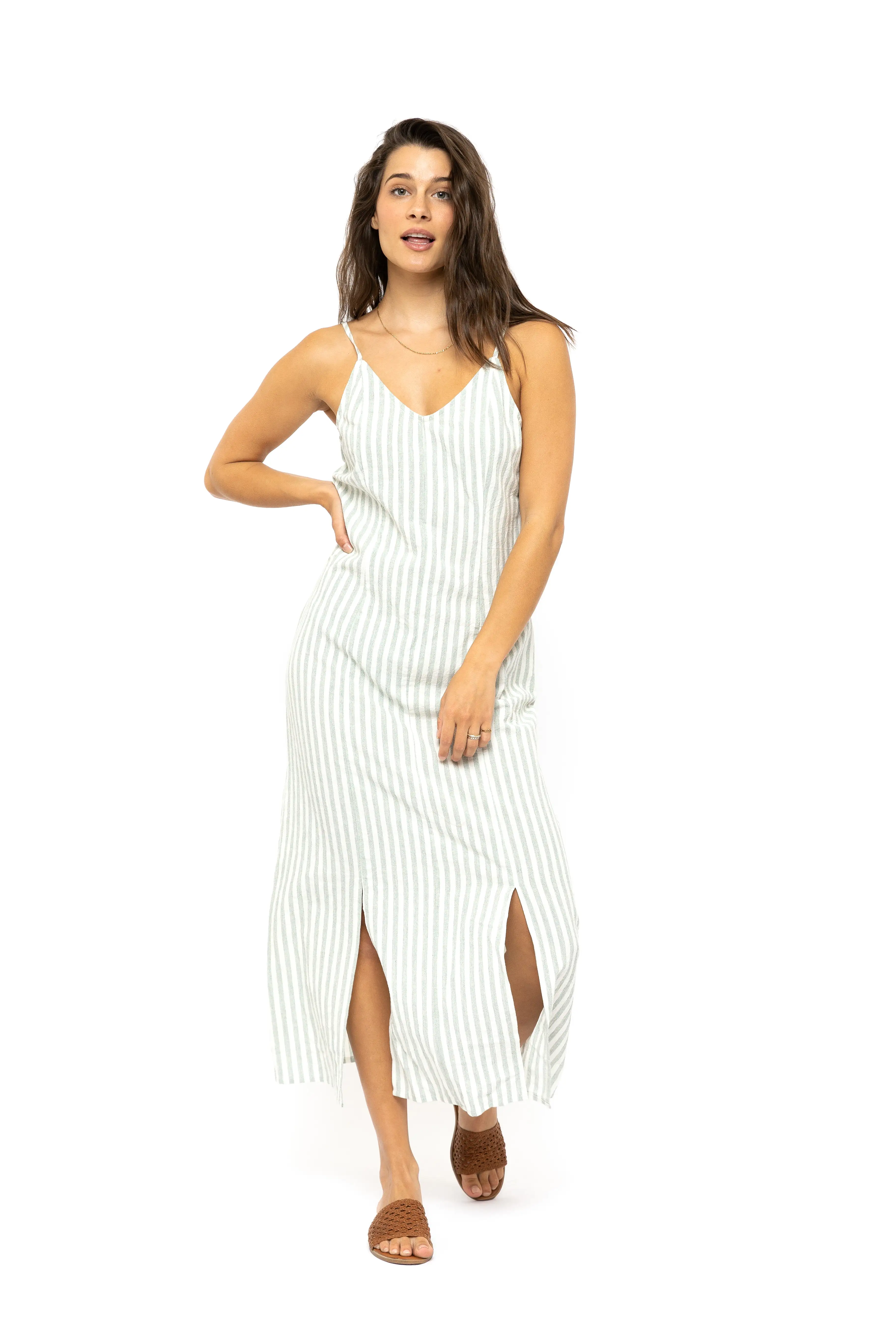 Rusty USA Coastal Midi Dress Bottle Stripe BOTTLE STRIPE