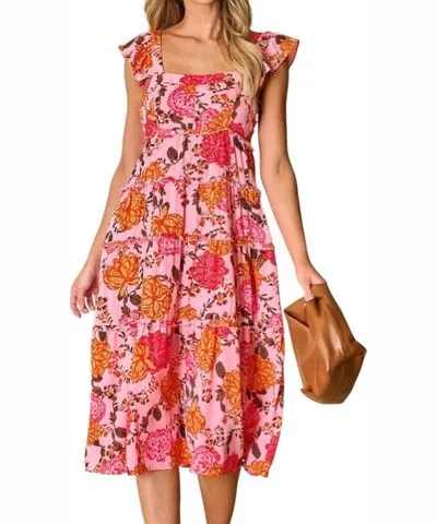 Selina Fun Midi Dress In Pink Floral