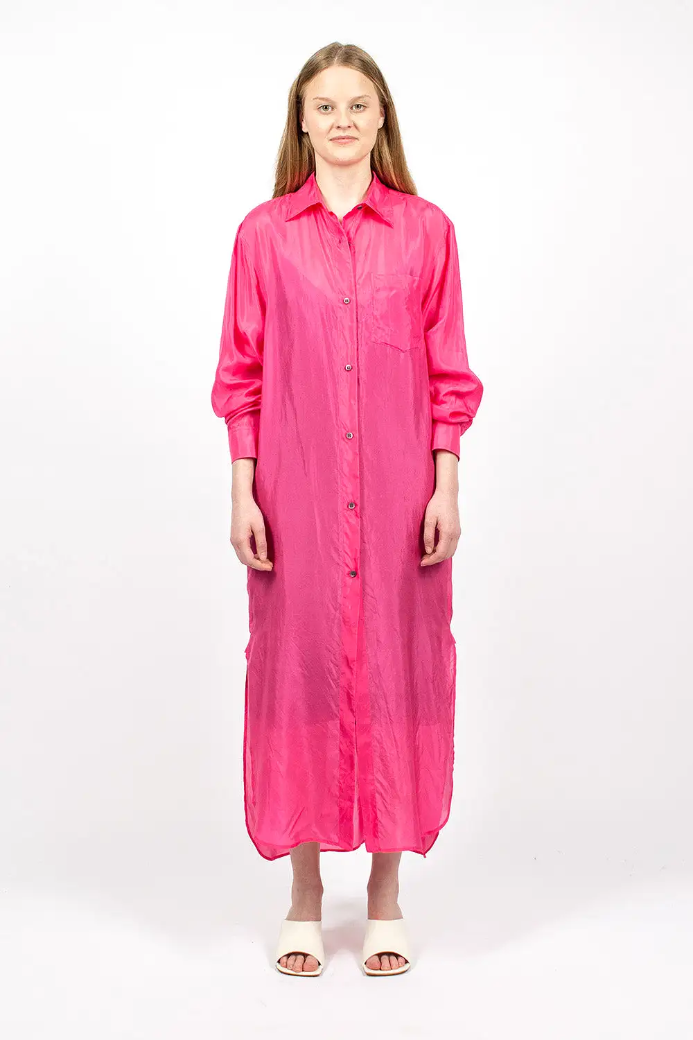 Silk Shirt Dress Fuchsia