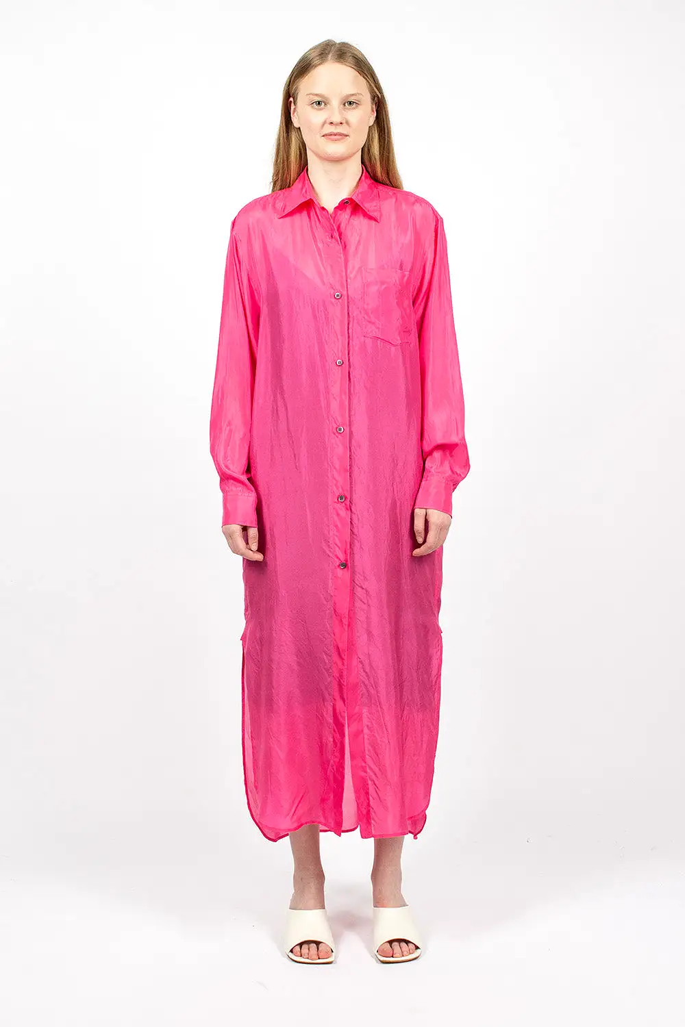 Silk Shirt Dress Fuchsia