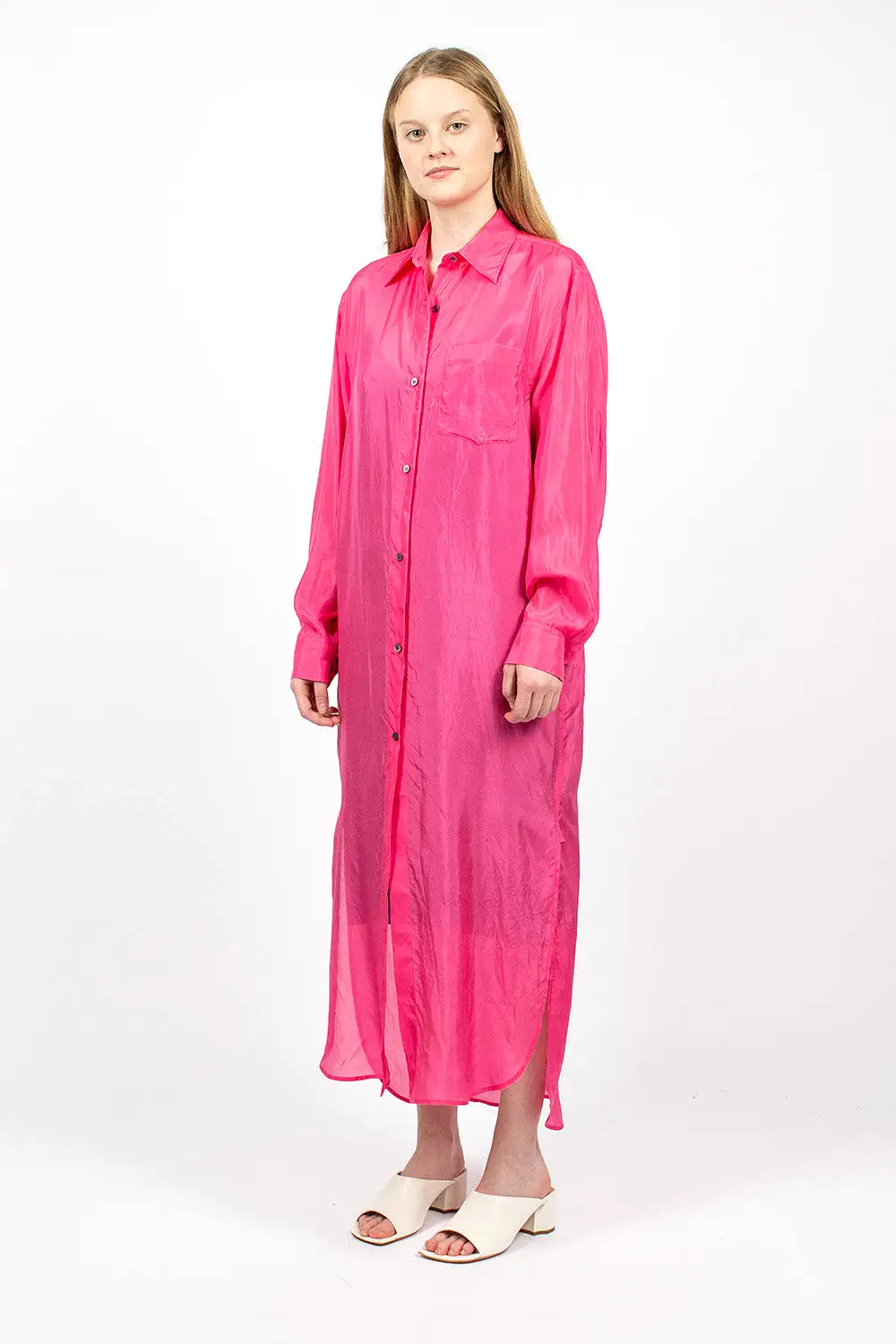 Silk Shirt Dress Fuchsia