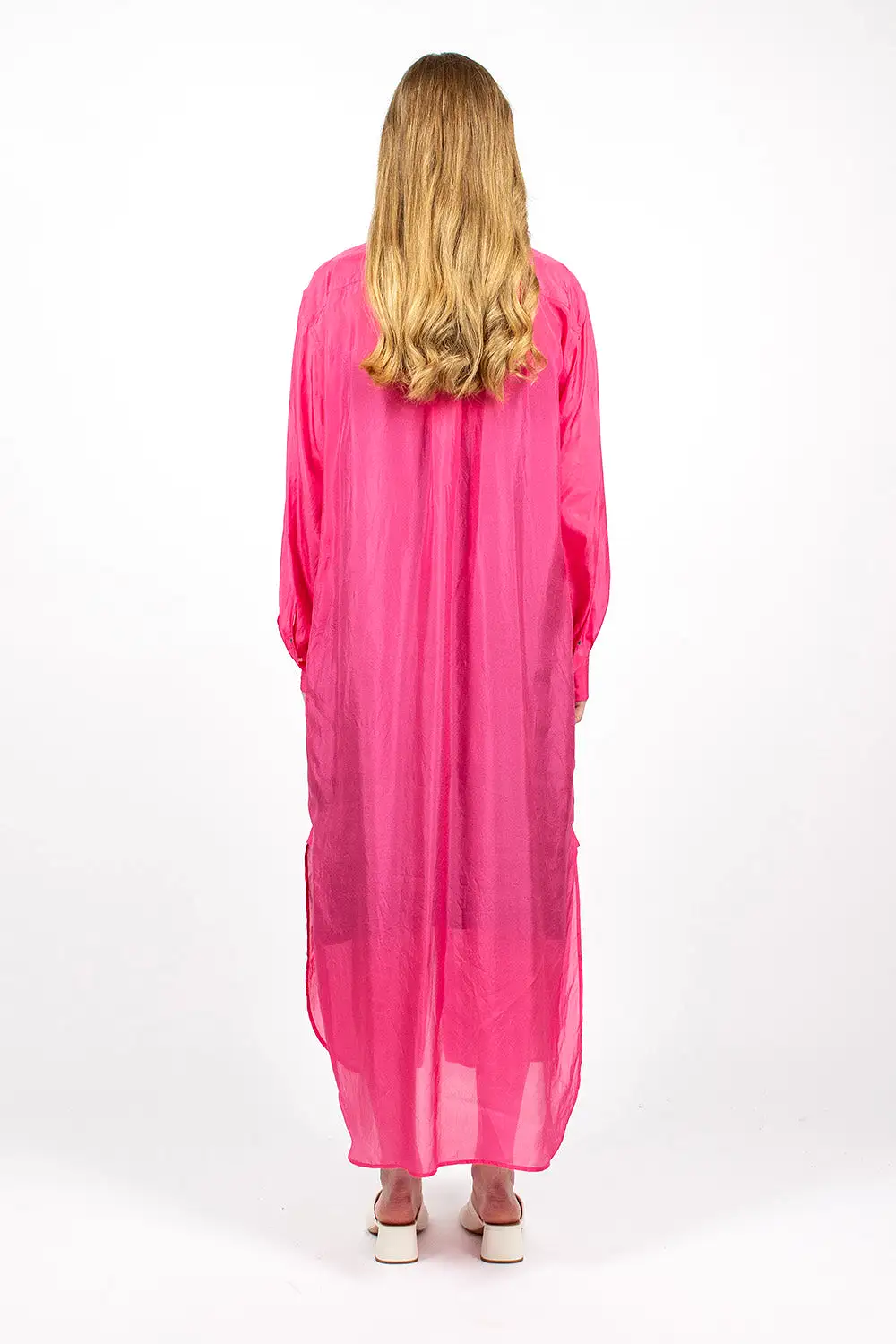 Silk Shirt Dress Fuchsia