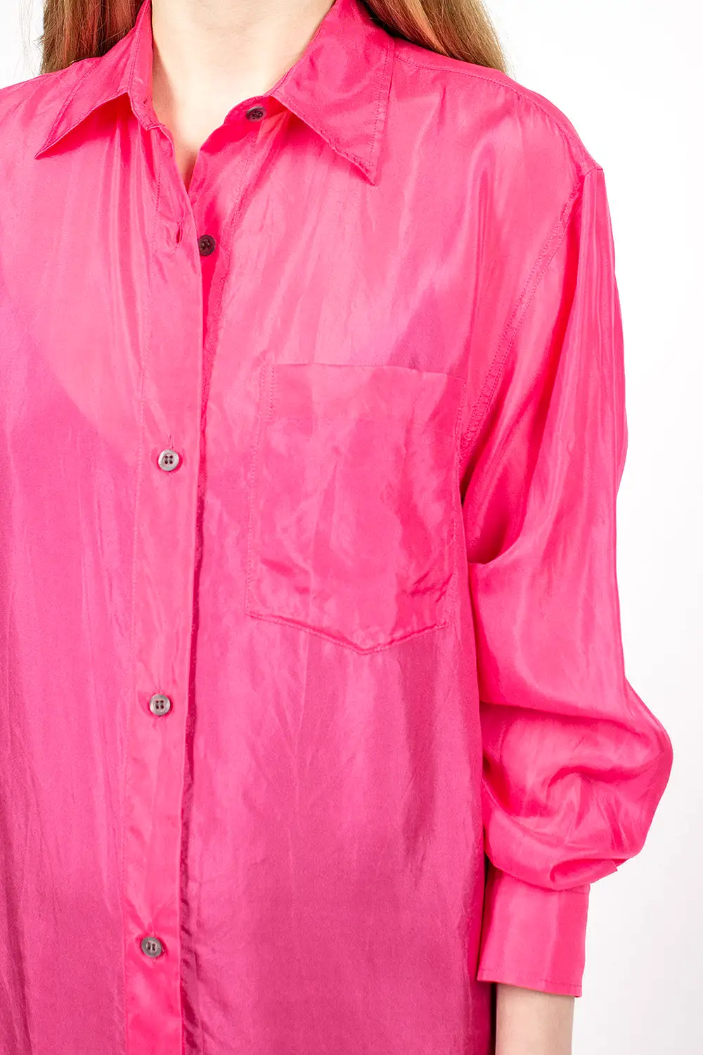 Silk Shirt Dress Fuchsia