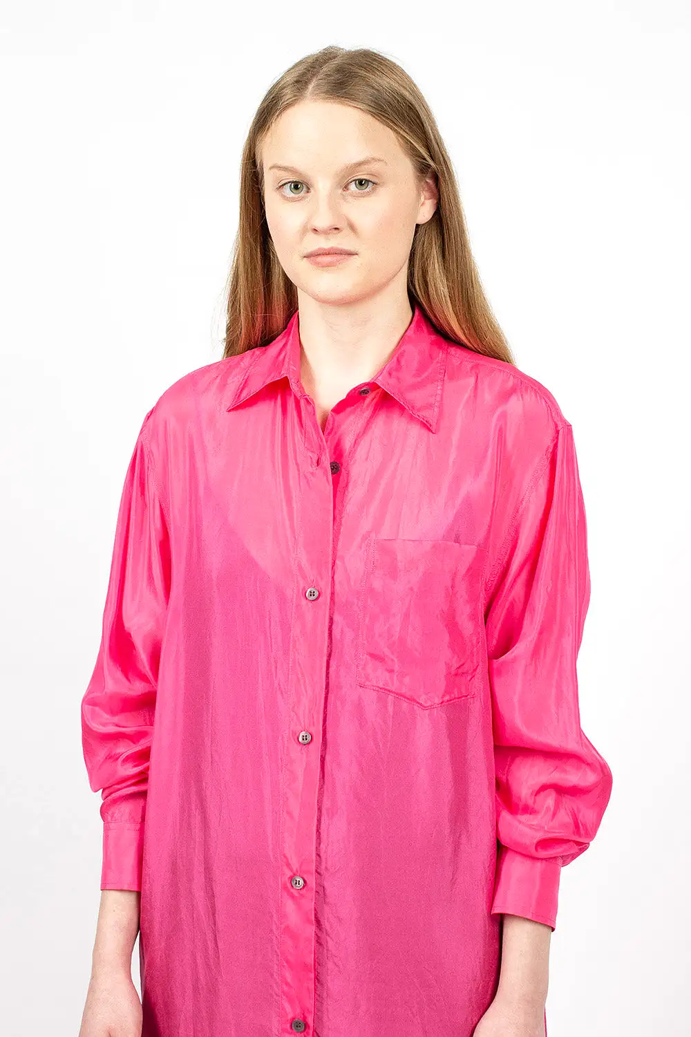 Silk Shirt Dress Fuchsia