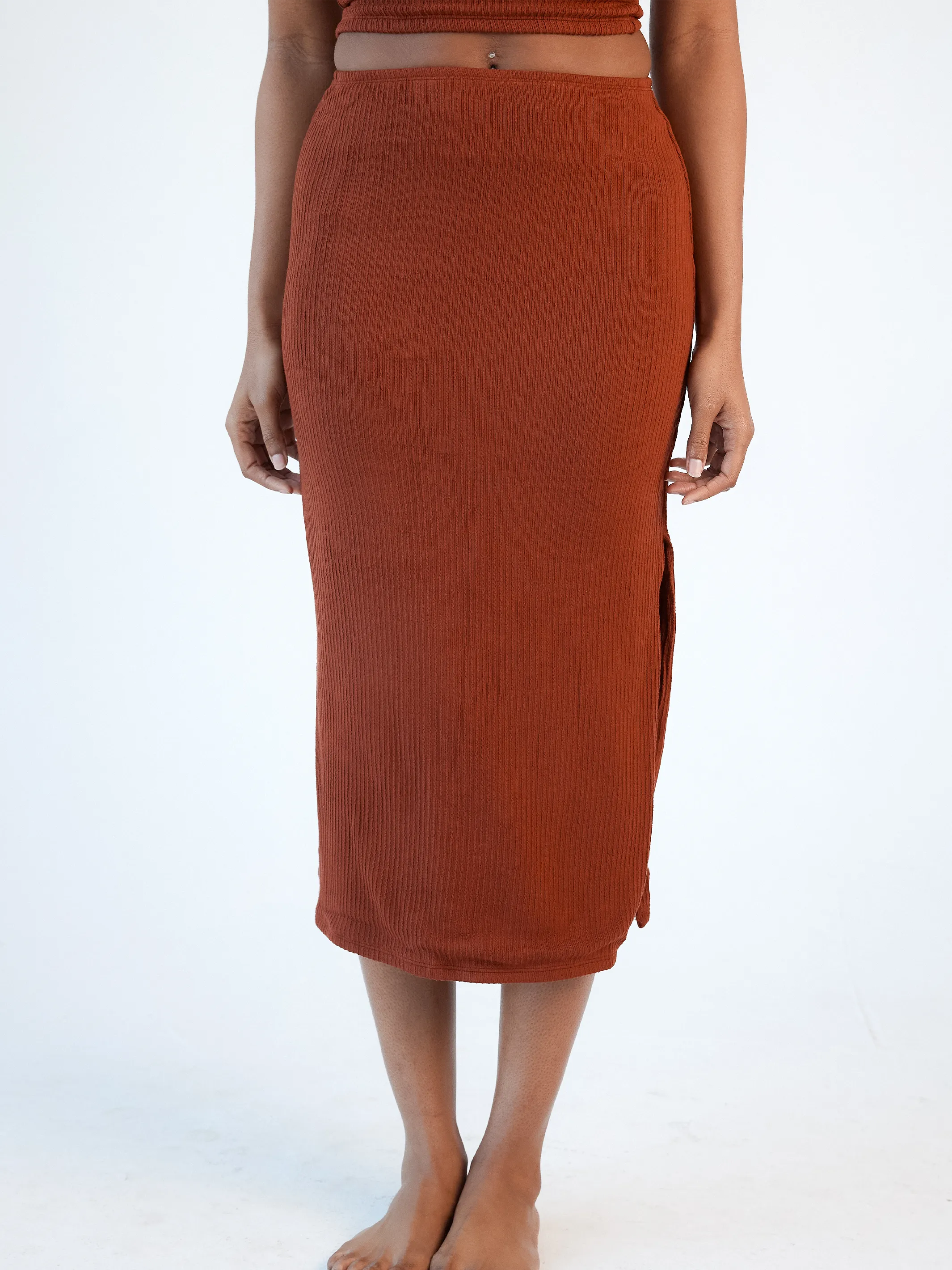 Soft Ribbed Knit Lounge Midi Skirt