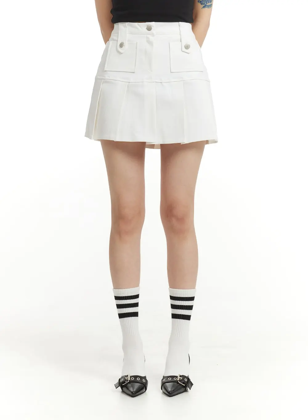 Solid Cotton Pleated Mini Skirt IM406