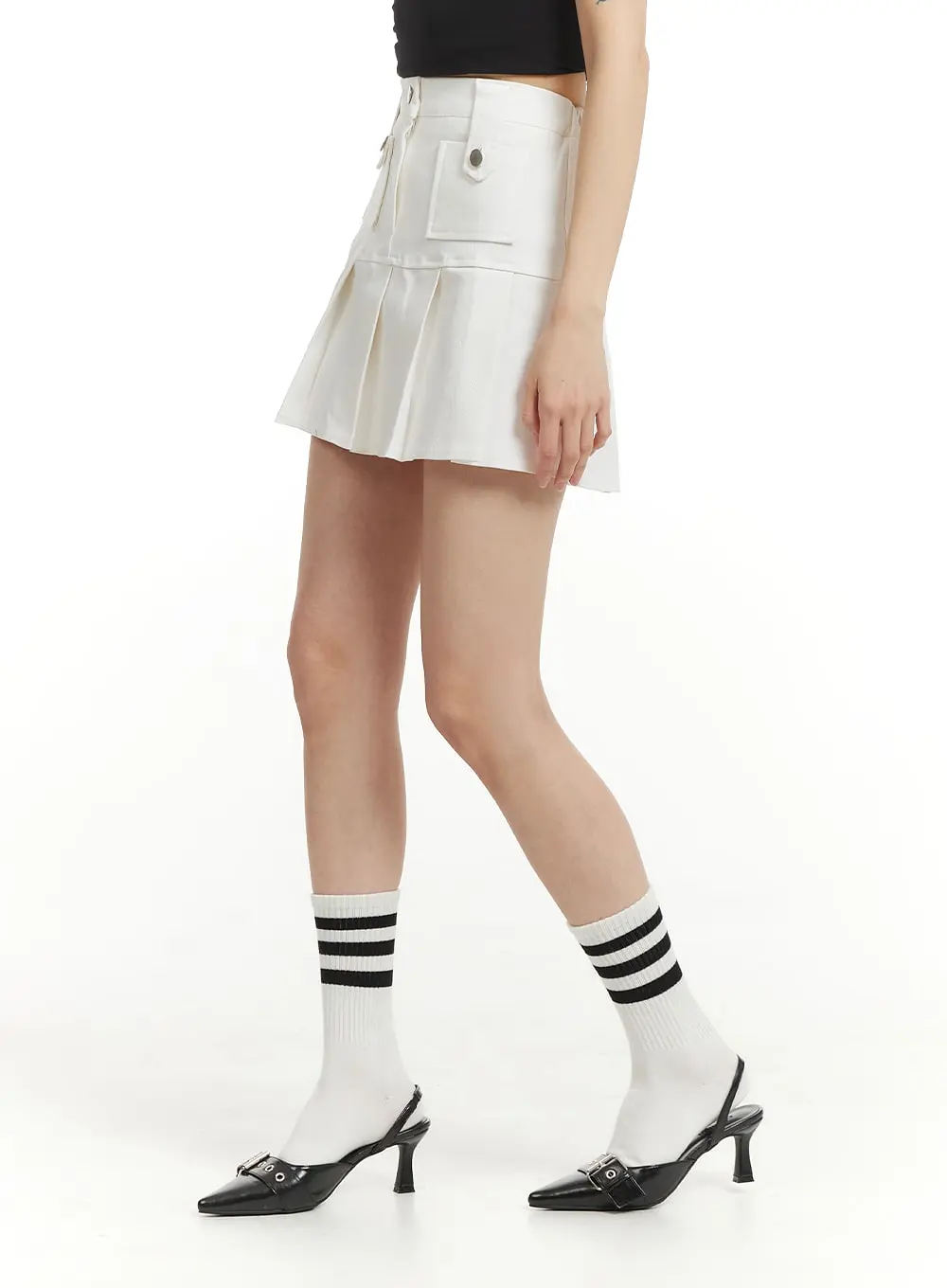 Solid Cotton Pleated Mini Skirt IM406