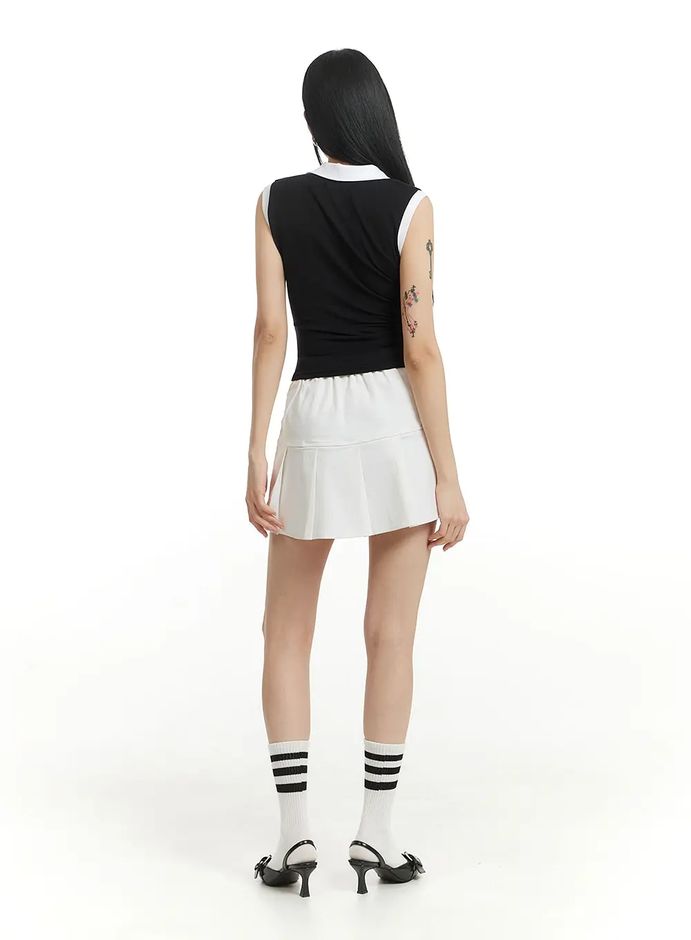 Solid Cotton Pleated Mini Skirt IM406