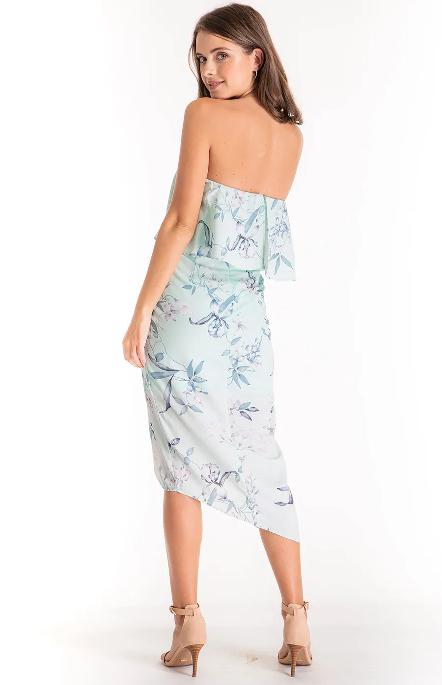 Strapless Floral Print Dress with Frill Details (SDR375A)