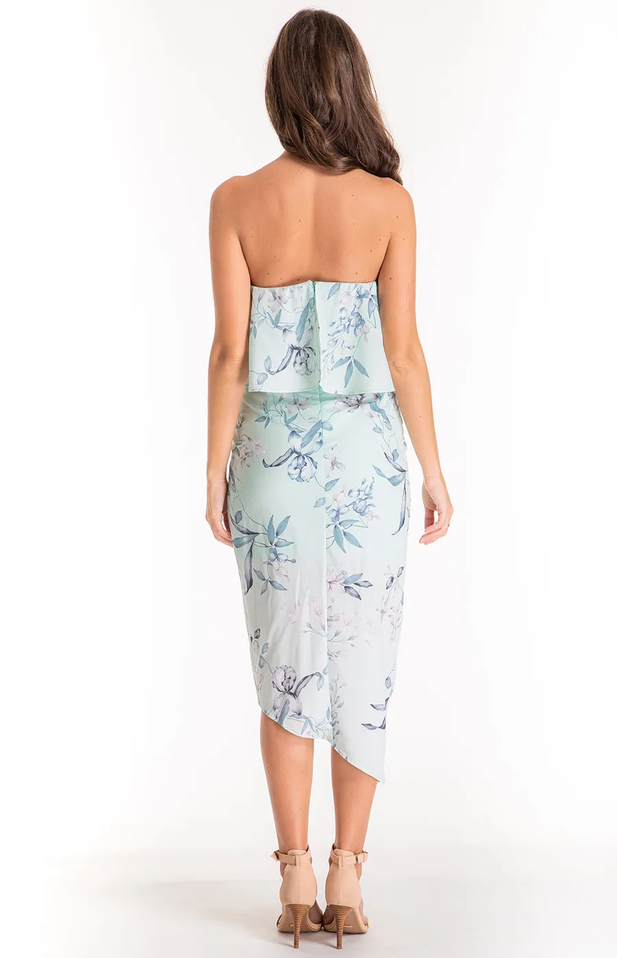 Strapless Floral Print Dress with Frill Details (SDR375A)