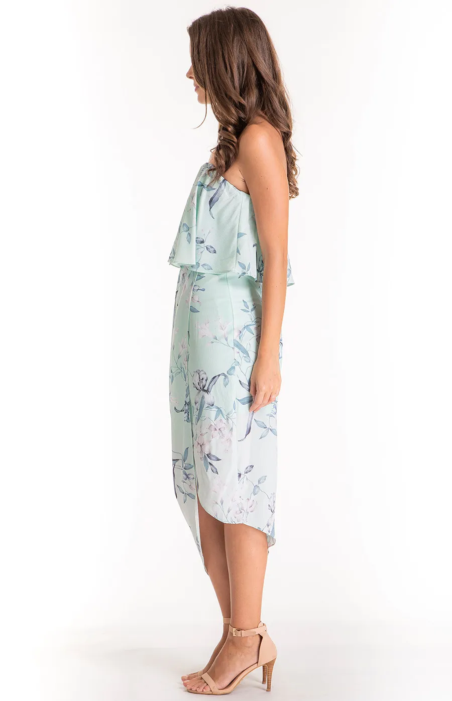 Strapless Floral Print Dress with Frill Details (SDR375A)