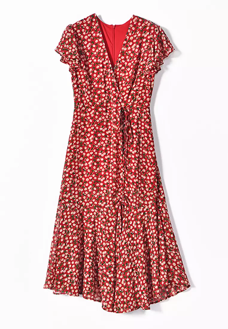 Sunnydaysweety French elegant shirred fishtail floral dress CA101937RD